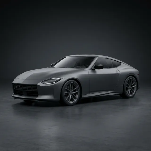 A stock grey coupe in a studio