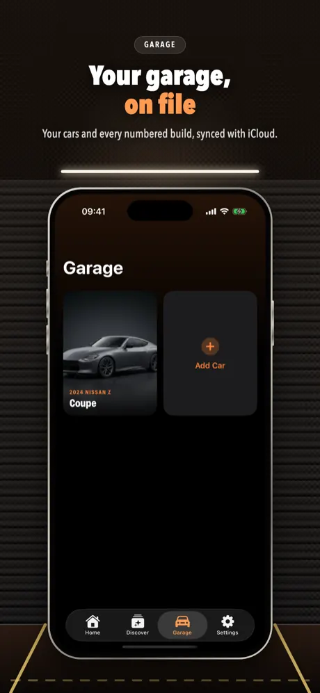 Garage with car cards and spec lines
