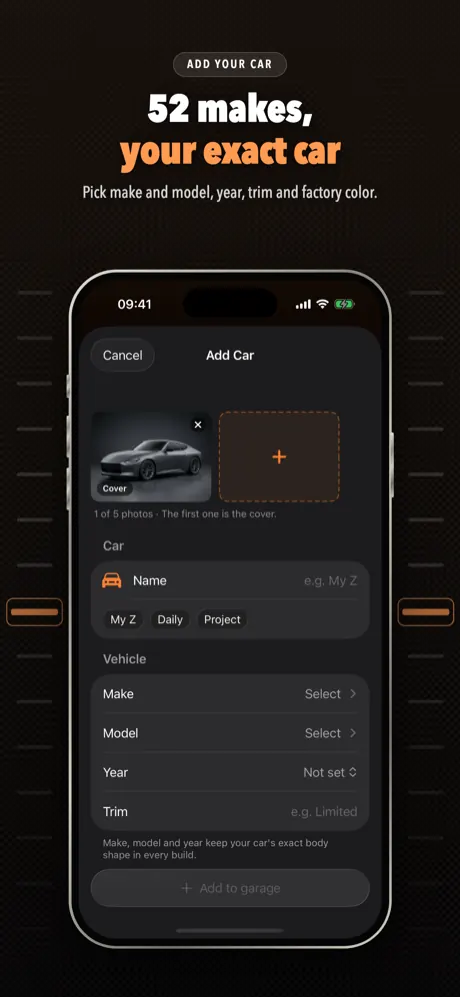 Adding a car with a photo and vehicle profile