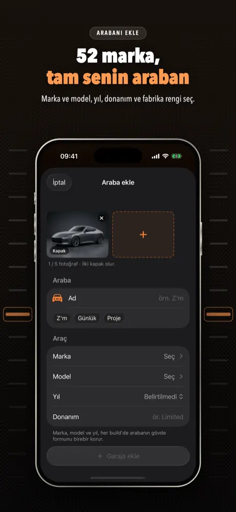 Fotoğraf ve araç profiliyle araba ekleme